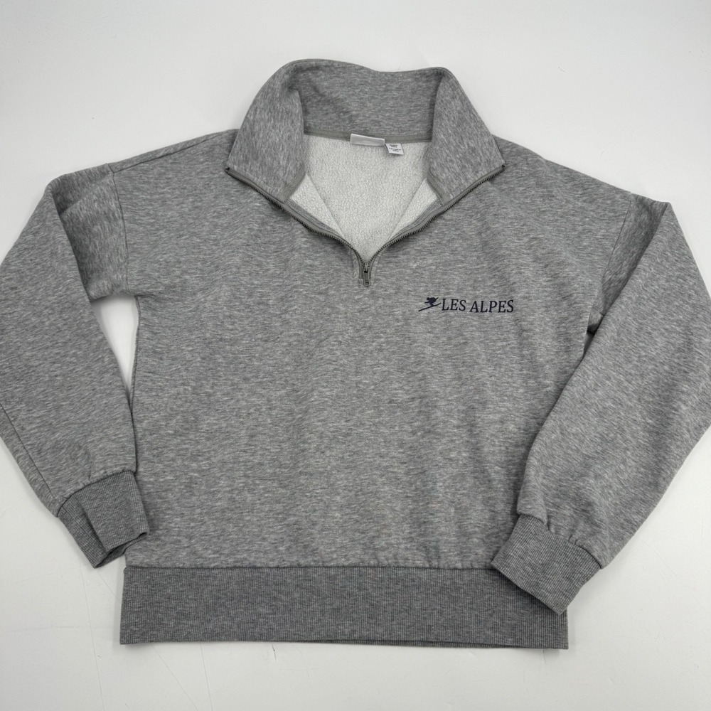 NOISY MAY Womens Gray Quarter Zip Sweatshirt Les Alpes Logo Pullover Small - Picture 1 of 5
